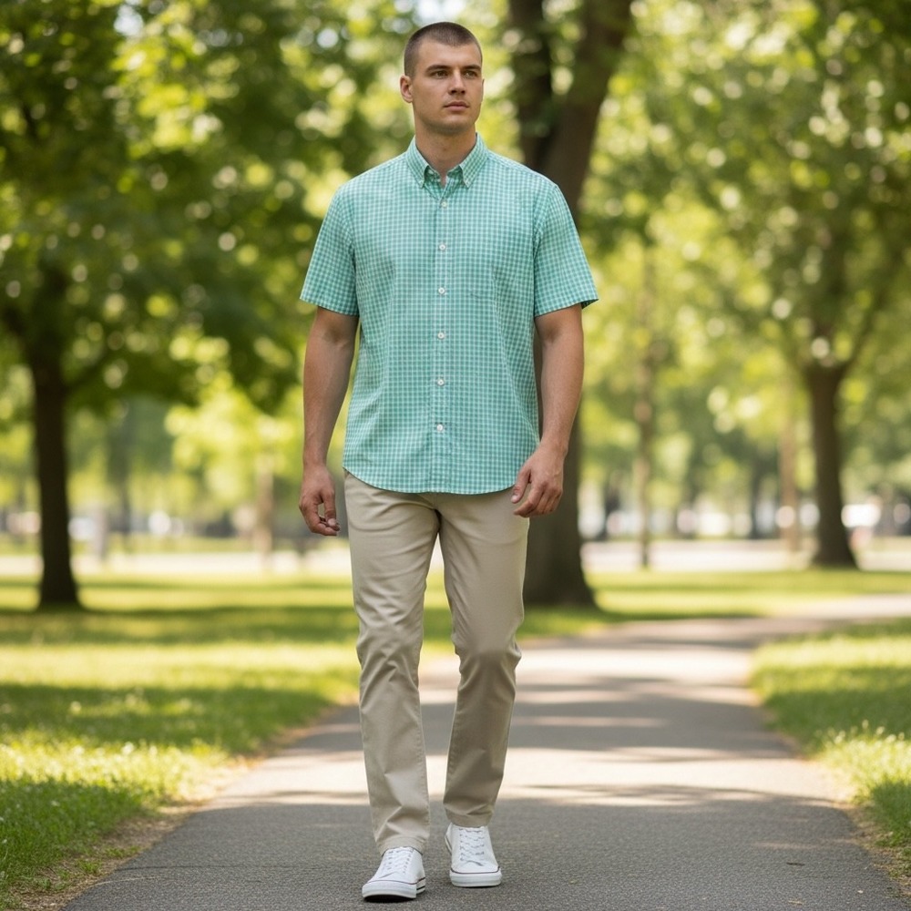 Southern Tide Mens Intercoastal Short Sleeve Gingham Button Down Shirt Green M